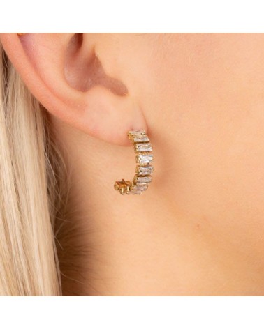 Orecchini shine in acciaio inossidabile placcato oro con zirconi