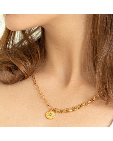 Collana blue eye in acciaio inossidabile placcato oro